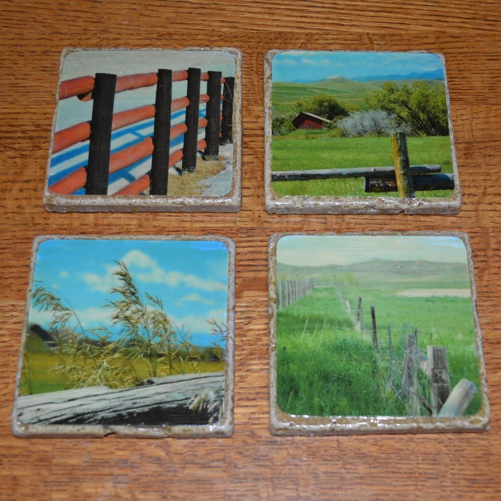 Natural Stone Coasters: Scenic Wyoming Landscapes Design - Set of 4